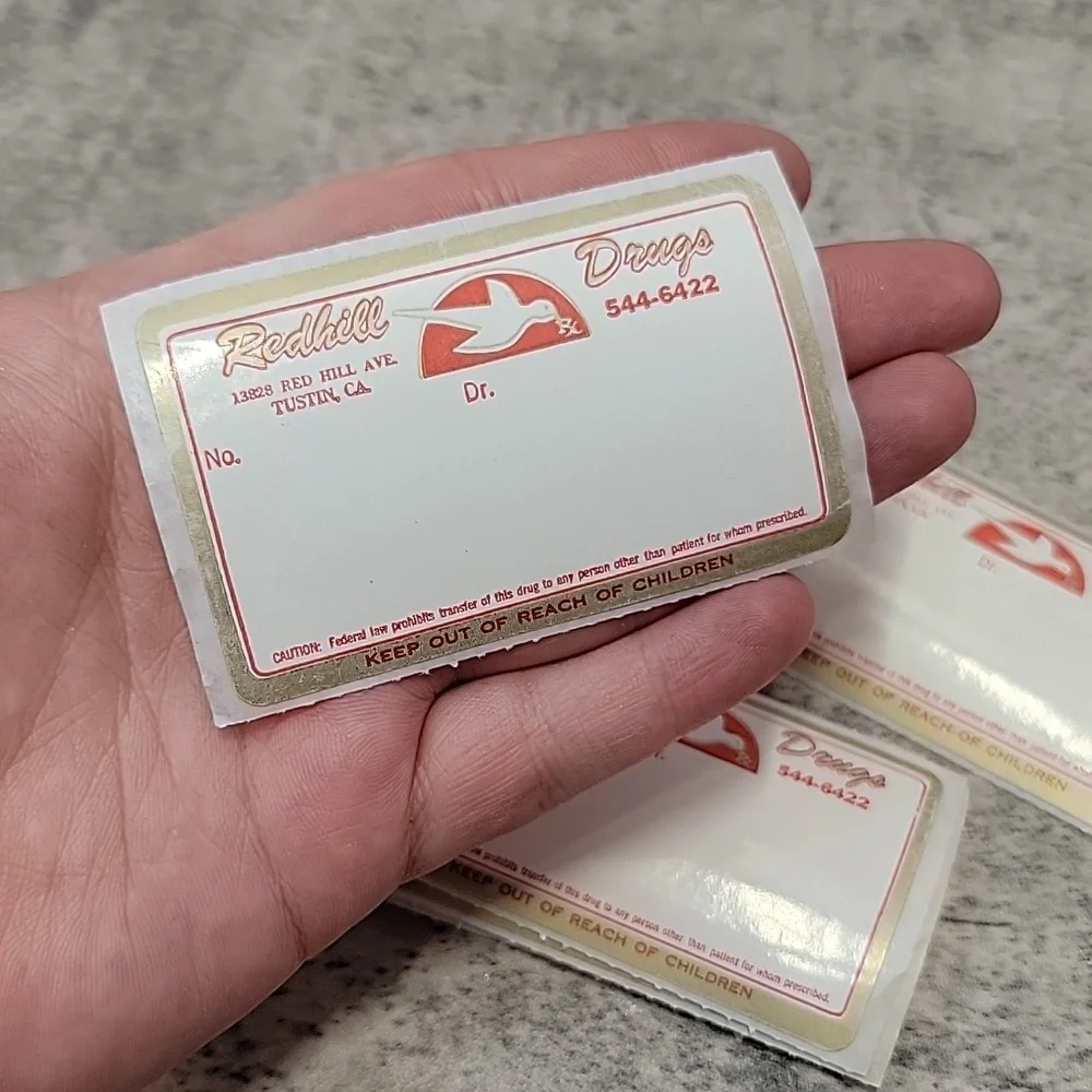 Vintage Rx prescription labels Unused pharmacy labels ephemera Redhill Drugs